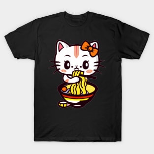 Cute cat eating ramen T-Shirt